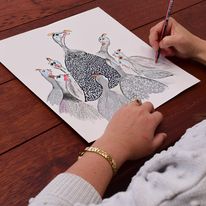 person drawing guinea fowl