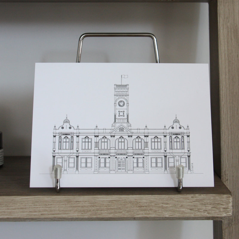 pen and ink drawing of Toowoomba town hall