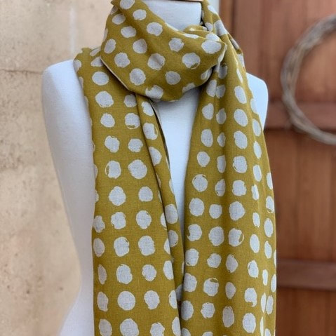 natural fibre mustard coloured spot scarf