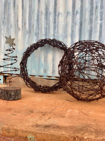 garden sculptures made from barb wire